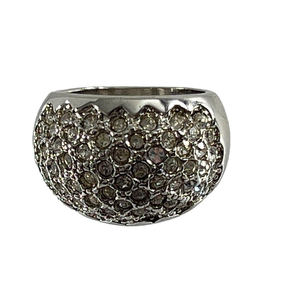 Womens Honeycomb Dome Ring 10K Rolled White Gold Plate Size 7.75 Cocktail